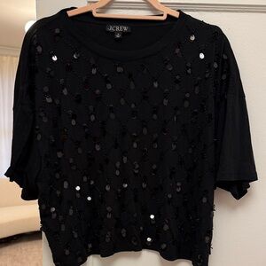 J. Crew Black Sequin Short Sleeve Top